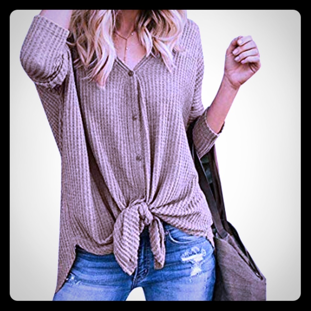 NWT High-Low Waffle Knit Button-Up Sweater Size M